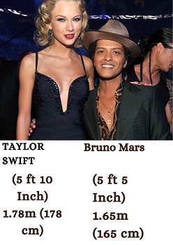 Bruno Mars And Taylor Swift Height Comparison